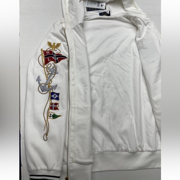 Polo Ralph Lauren Luxury Nautical Zip Up Hoodie in White Size Medium - NWT - Picture 10 of 16